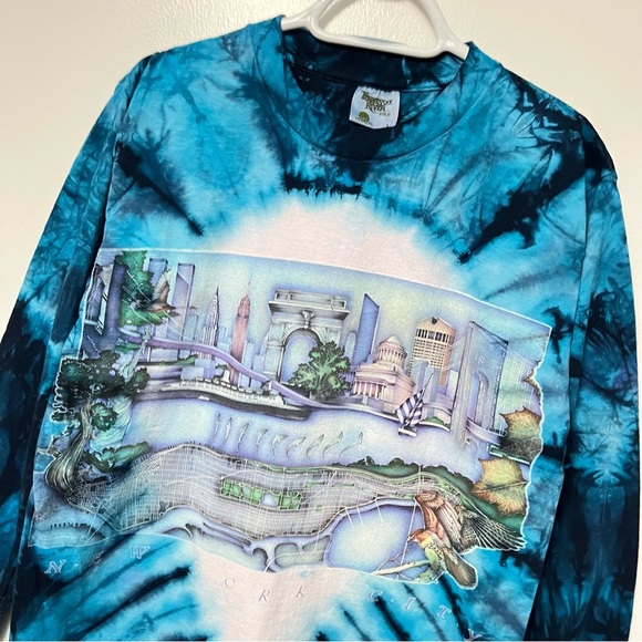 VTG 90s TIE DYE ANIMAL NATURE TEE LONG SLEEVE T SHIRT LISA CHAPMAN SINGLE STITCH - Picture 2 of 6